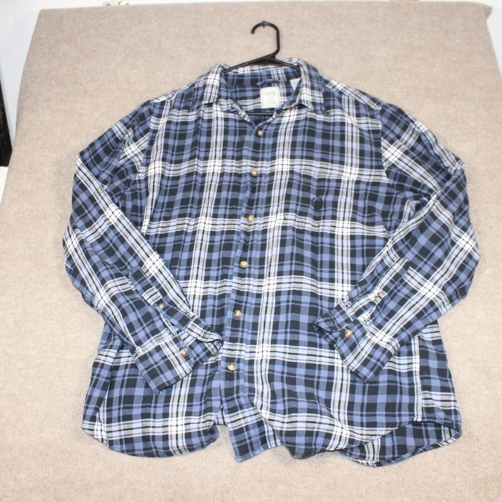 Chaps Mens Blue Black Plaid Flannel Shirt Long Sleeve Cotton Button Down Large